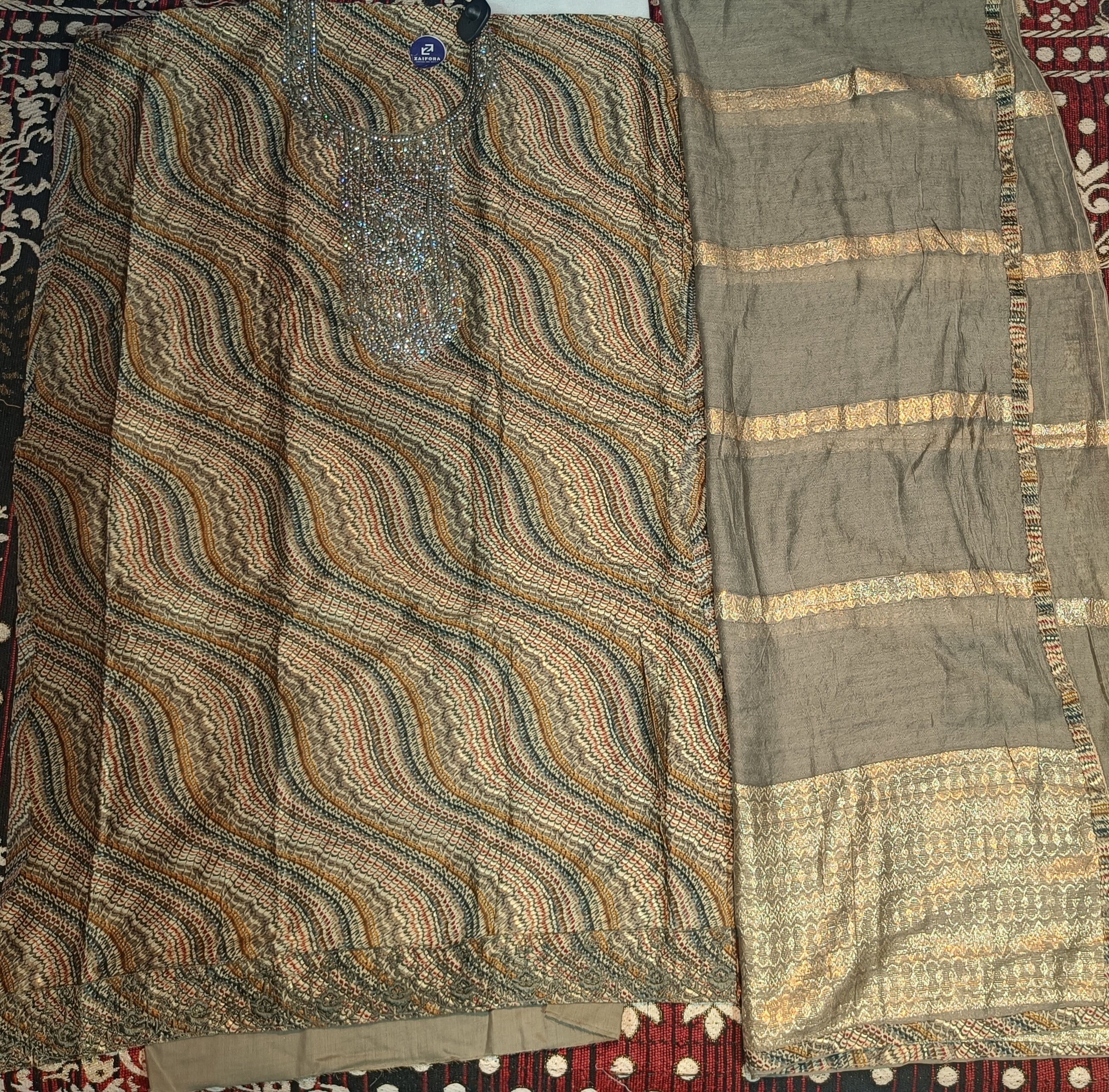 Black and colourful combination cotton suit